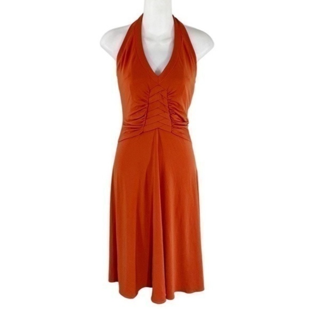 NWT Laundry by Shelli Segal orange jersey pleated front halter dress 8 z15